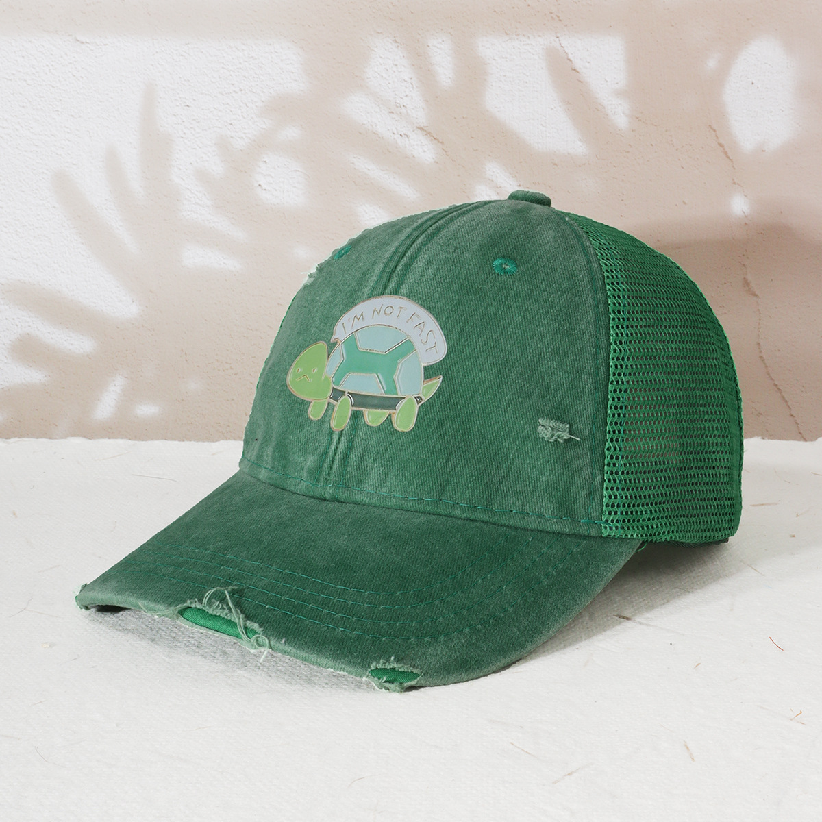 Unisex Gewassen cowboy trucker hoed Casual trend Groene schildpad print baseball pet Ademende zonbescherming_voghion.com