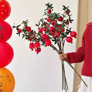仿真花石榴果家居装饰浆果仿真石榴花摄影道具样板房摆件石榴果枝