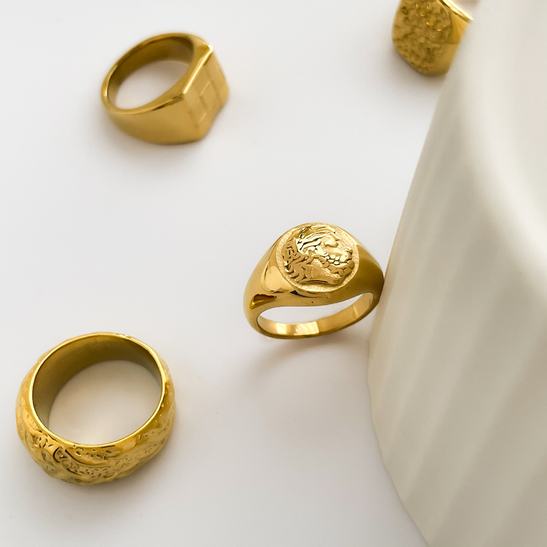 Geometric Pattern Vintage Style Geometric Titanium Steel Plating Rings