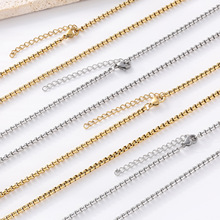 不锈钢方珍珠项链 18K真金电镀 DIY男士简约钛钢项链现货