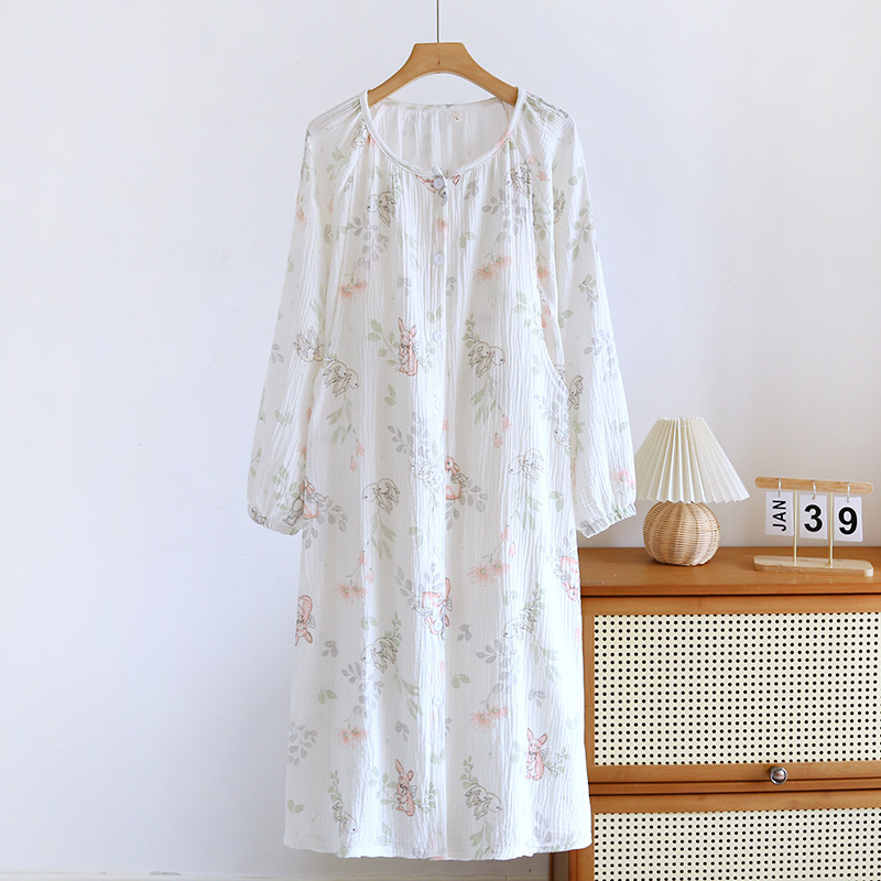 Pregnant Women with Chest Pad Spring and Autumn Hospital Entering the Maternity Room for Internal Examination Nursing Nightdress Cotton Gauze Moon Dress Autumn