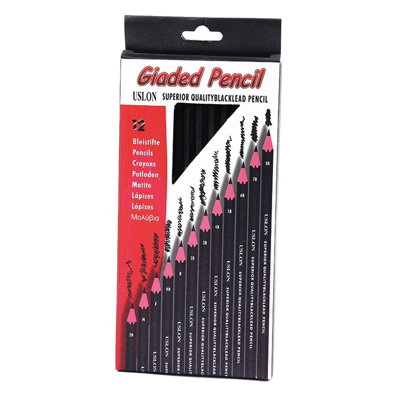 Professional Sketching Pencil Set, 12-Piece Boxed Set, 2H-8B Sketching Drawing Art Pencils, Learning Supplies, Cross-Border