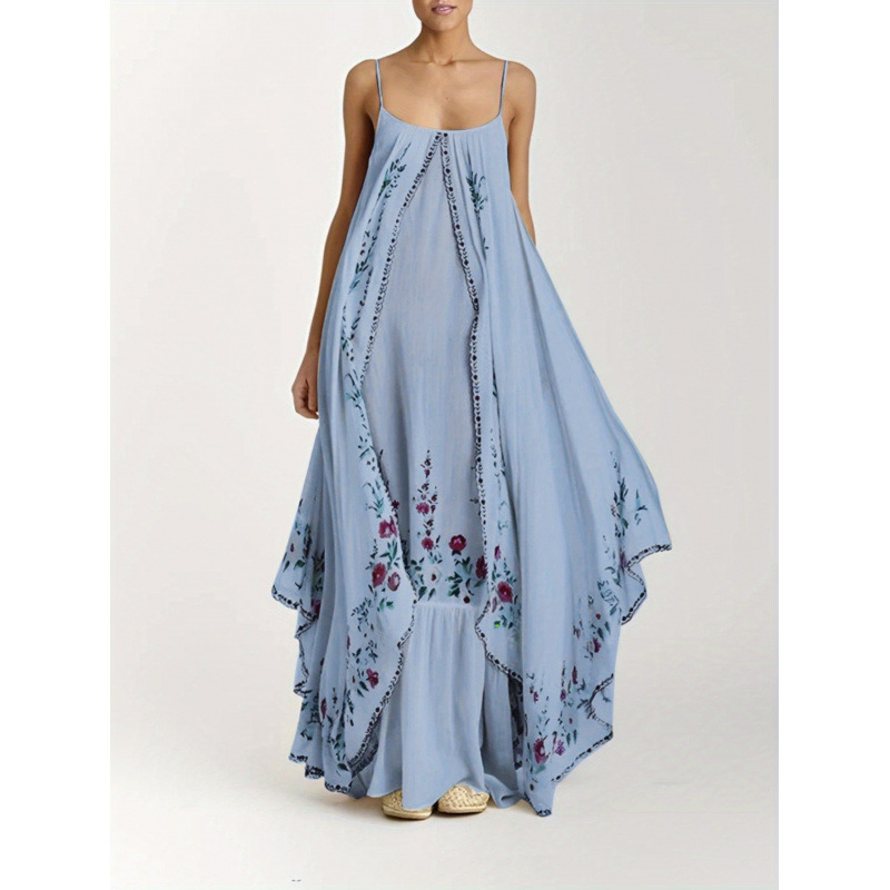 Q 4502026 Cross-Border New European and American 1 Piece Women's Floral Print Sleeveless Casual Maxi Dress