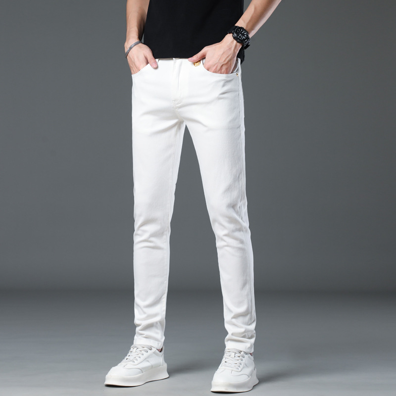 Vasaki VIP Summer Thin Combed Cotton Soft White Jeans Men's Slim Fit Small Straight Casual Pants_voghion.com