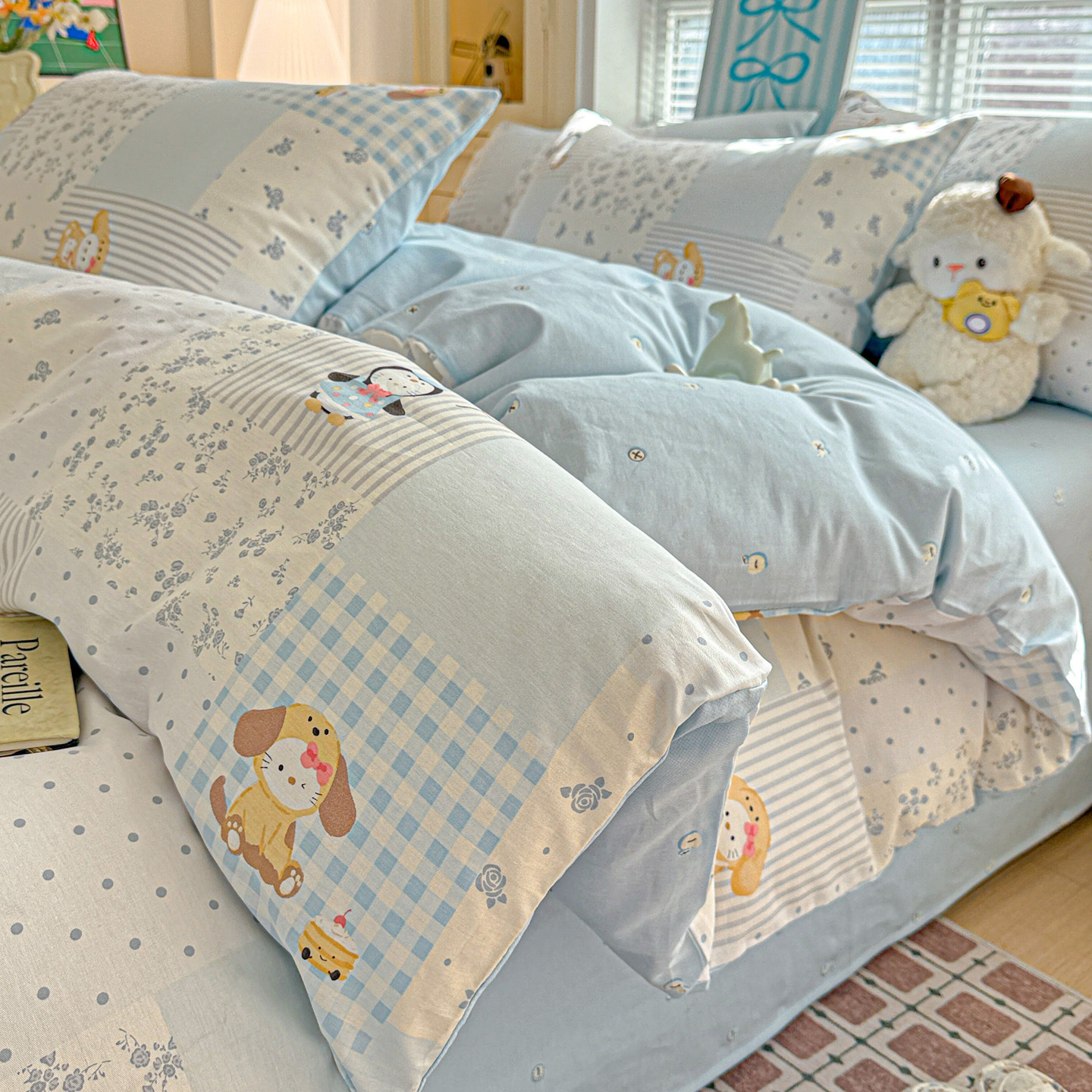 Cama de algodón fresco de cuatro piezas, sábanas de algodón, dormitorios de estudiantes, tres piezas, ropa de cama, dormir desnudo, piel