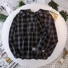 2020潮流新款青年格子男衬衫常规百搭防晒棉长袖宽松学生外套批发
