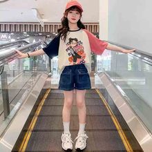 女童圆领上衣新款中大童T恤儿童短袖宝宝纯棉洋气印花薄款短袖潮