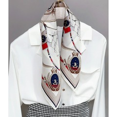 春秋韓版ins簡約條紋絲巾仿真絲小方巾女職業搭西裝裝飾領巾髮帶