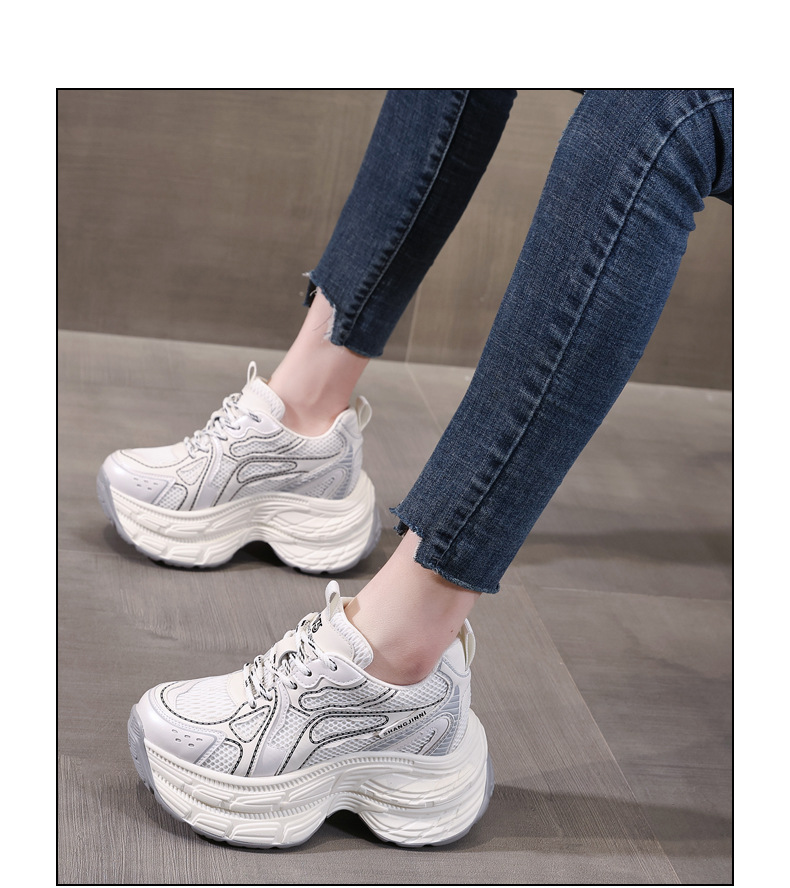 Giày sneaker chunky nữ đế dày lưới thoáng khí tăng chiều cao — Màu trắng chi tiết 15
