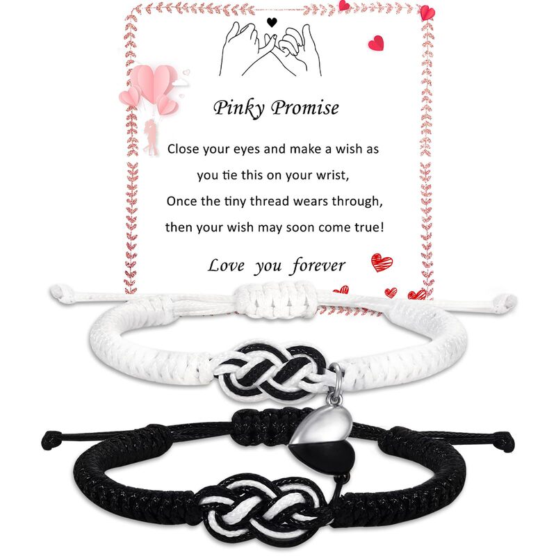 Valentine's Day Gift Bracelet Stainless Steel Magnetic Love Pendant Handmade Woven Bracelet Heart Knot Magnetic Bracelet