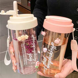 2025新款水杯耐高温女生可爱高颜值茶水分离ins吸管塑料双饮杯子