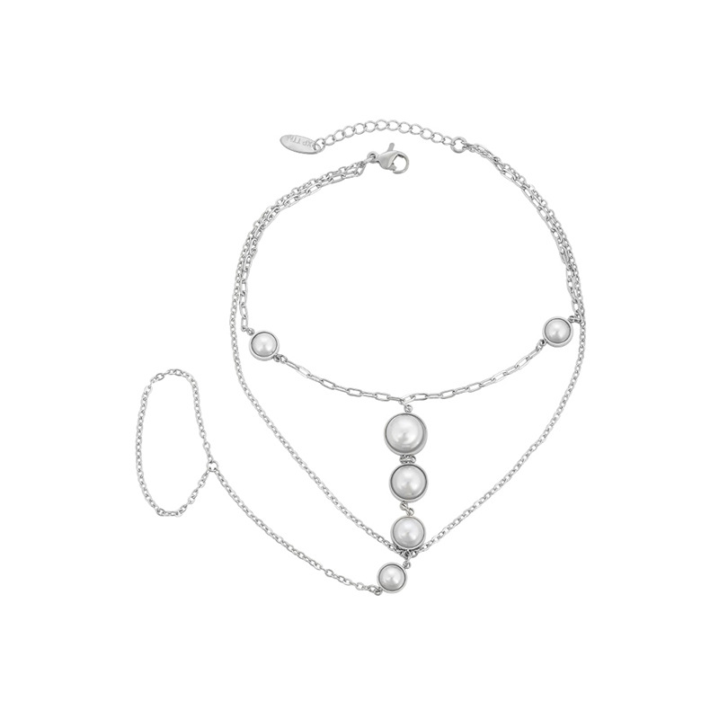 Xuping simple doble perla pulsera de moda de acero inoxidable color primario joyas de verano vacaciones pie de viento joyas al por mayor mujeres