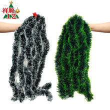 9cm墨绿白边绿边圣诞节装饰茜草毛条跨境节日布置圣诞树拉花彩带