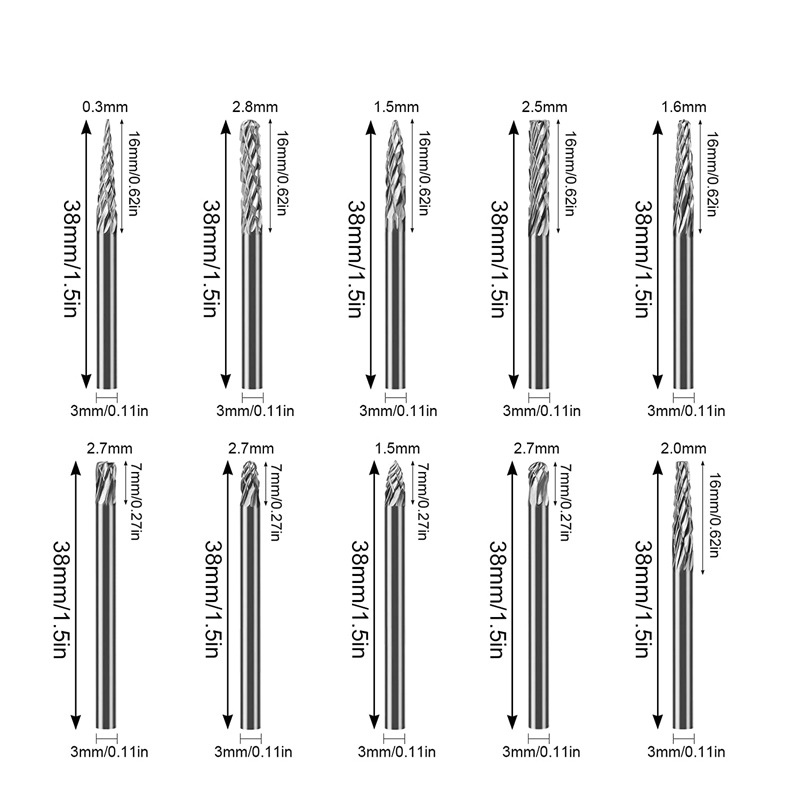 Fresa de cabezal de rectificado de acero de tungsteno de lima giratoria de carburo 3*3 cabezal de rectificado eléctrico de metal de una sola ranura y doble ranura 3*6 juego de 20 piezas