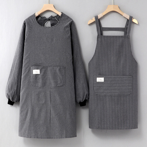 New Internet-famous pure cotton long-sleeved apron, Korean-style women's household kitchen and catering-specific workwear, coverall with waist tie.