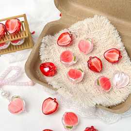 甜美卡通立体水蜜桃草莓亚克力直孔串珠diy材料手链手机链饰配件