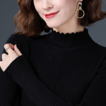 鄂尔多斯市羊毛羊绒衫半高领2022新款秋冬纯色贴身内搭打底毛衣女