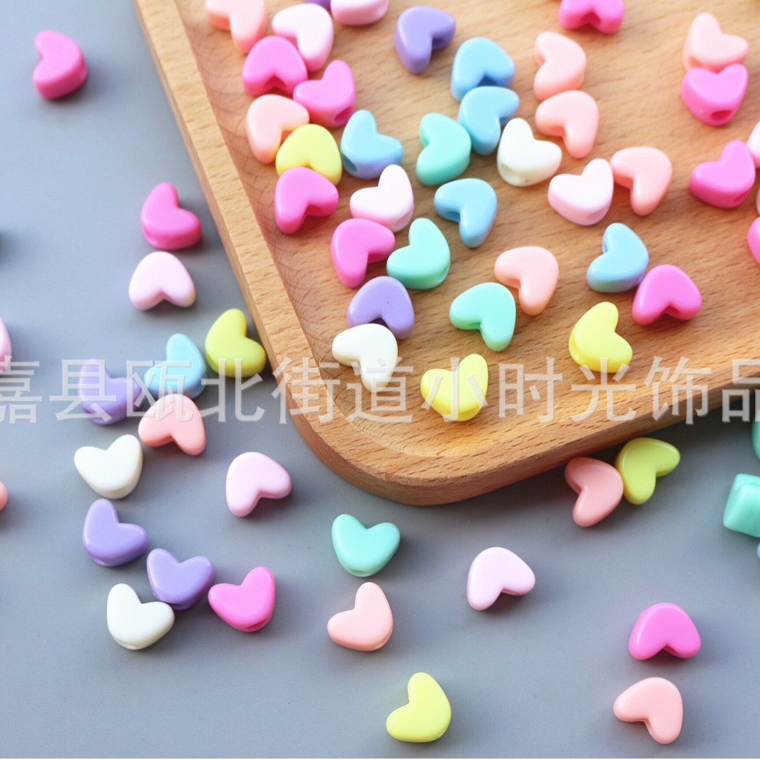 实色大孔亚克力桃心珠塑料串珠diy儿童早教串珠饰品配件爱心串珠
