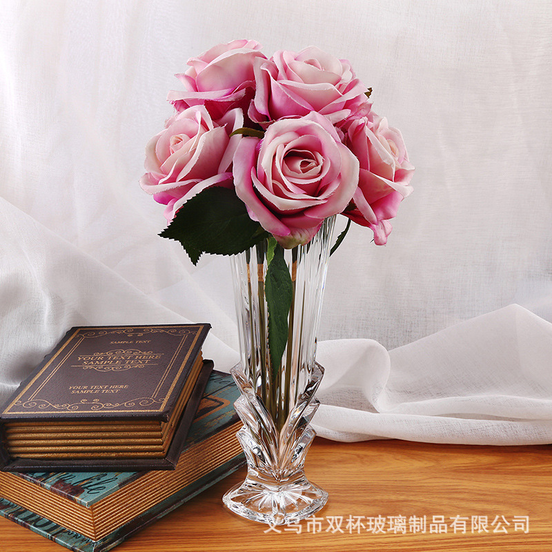 European-style embossed glass vase Sazaki vintage flower dried flower arrangement living room decoration vase home decoration