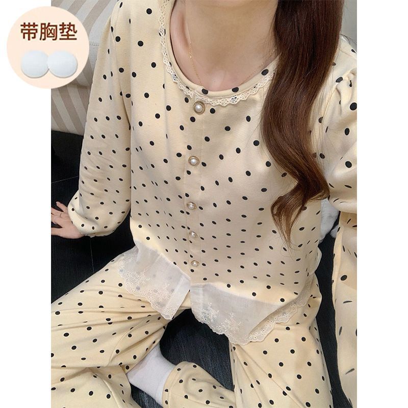 Autumn and Winter New Mousse Cashmere Pajamas for Women, Round Neck Cardigans for Girls, Loose Long Sleeves, Can Be Worn Outside Home Clothes Sets