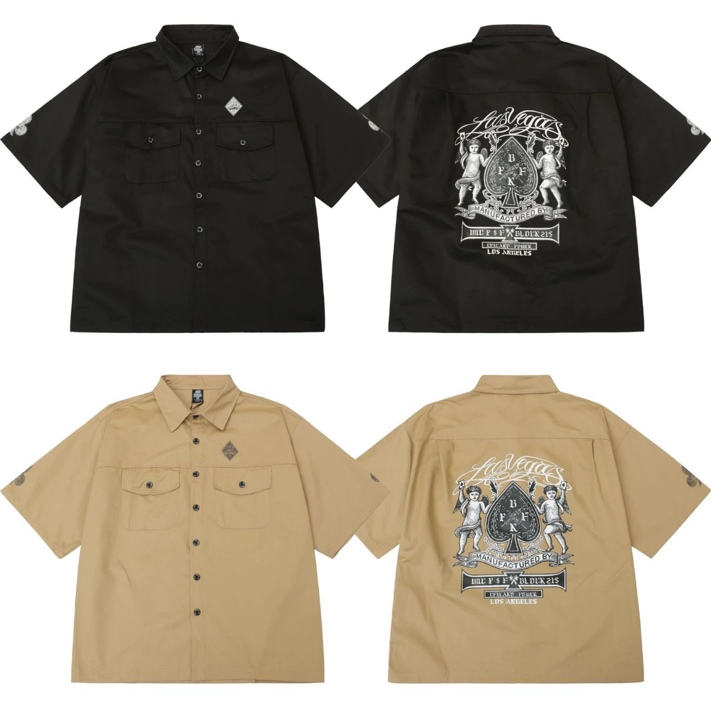 рабочая одежда большого размера, мужская рабочая рубашка с короткими рукавами в стиле West Coast Chicano с покерным принтом