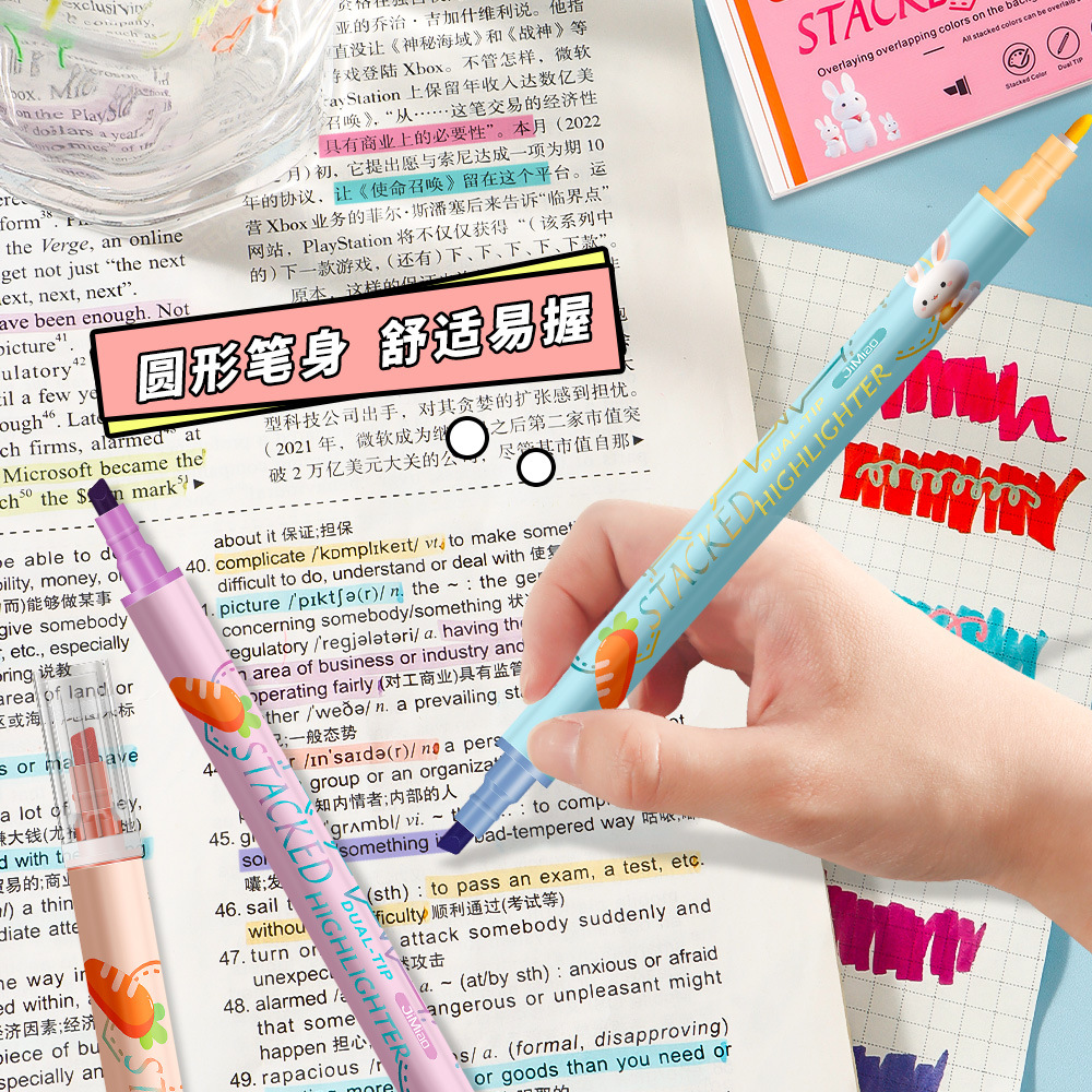 Nuevo marcador de resaltador de color superpuesto para estudiantes marcador de resaltador de color macaron doble cabeza mágica de cambio de color al por mayor