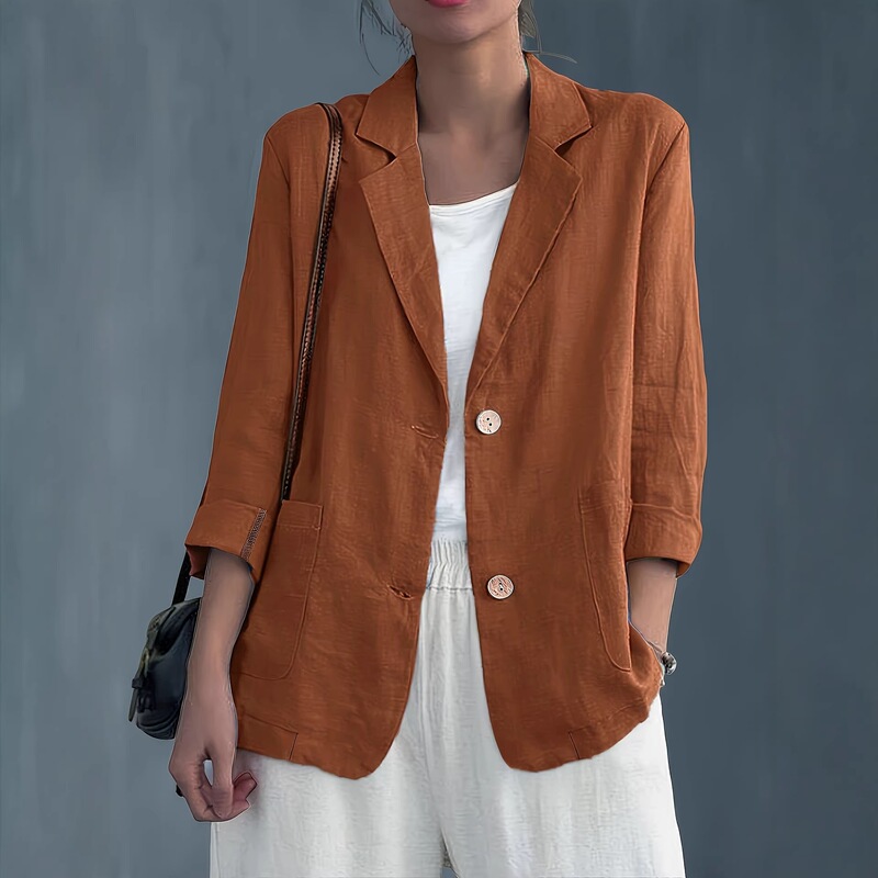 European and American cross-border spring-summer new cotton-linen women's blazer, casual and slim-fit, two-button long-sleeve suit European and American cross-border spring-summer new cotton-linen women's blazer, casual and slim-fit, two-button long-sleeve suit