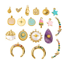 现货不锈钢DIY时尚滴油镶钻天然石吊坠项链炉内真空电镀18K金配件