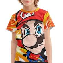 亞馬遜熱賣Super Mario圖案印花歐美外貿圓領滌綸男童T恤批發