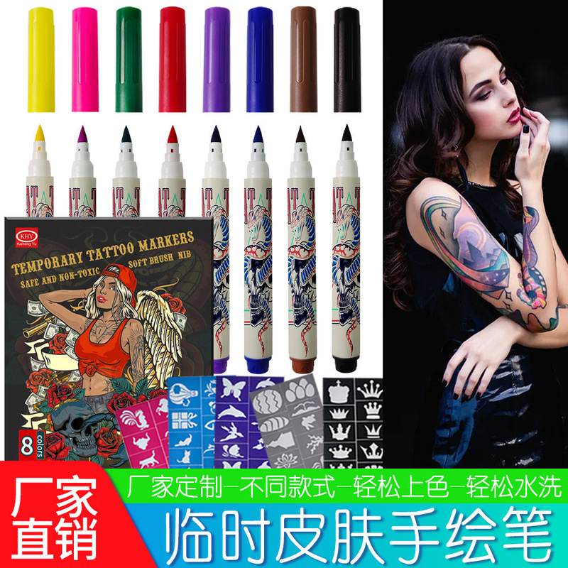 Disposable tattoo pen 1mm/2mm nib temporary skin hand painting pen color painting pen washable