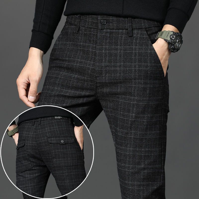 New Spring and Summer Plaid Brushed Pants for Men, Korean Style Trendy Young and Middle-Aged Versatile Business Casual Trousers