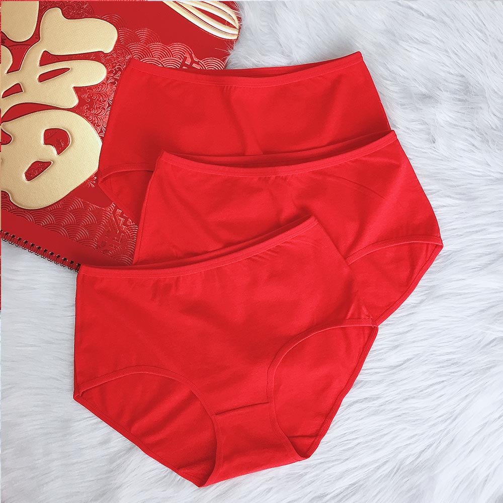 Año nuevo rojo Ropa interior de cintura media para mujer Entrepierna de algodón puro simple Año DE NACIMIENTO Año de dragón Boda Pantalones cortos rojos de mujer Fábrica al por mayor
