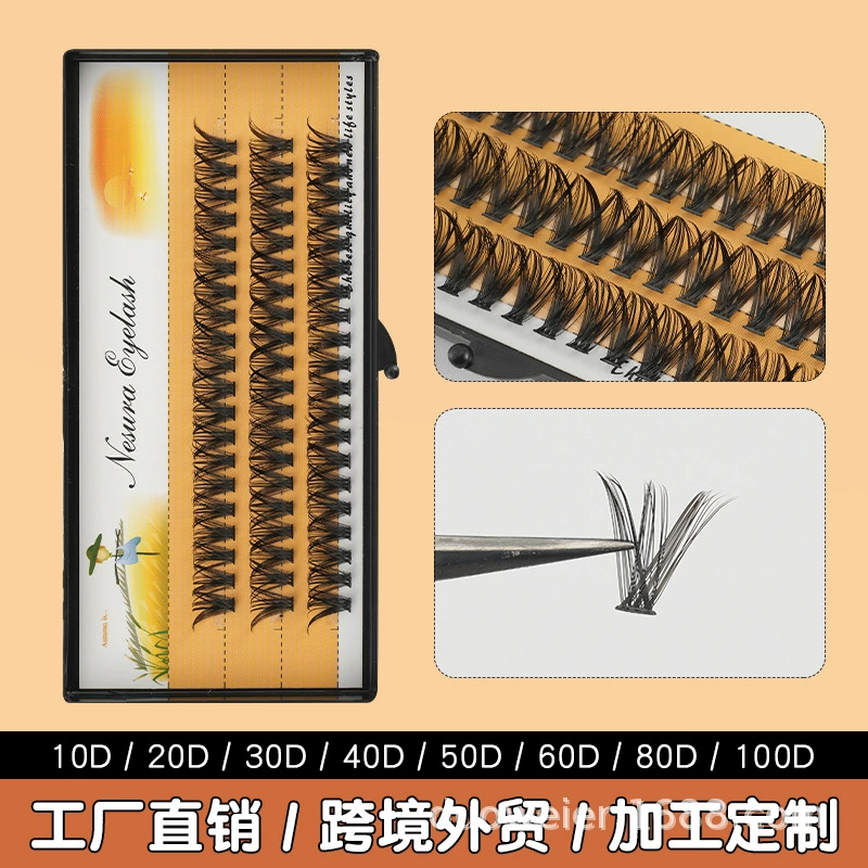 30 толстых одиночных нитей 0,07 для посадки привитых ресниц, 10 сегментированных термоплавких натуральных накладных ресниц 20D.