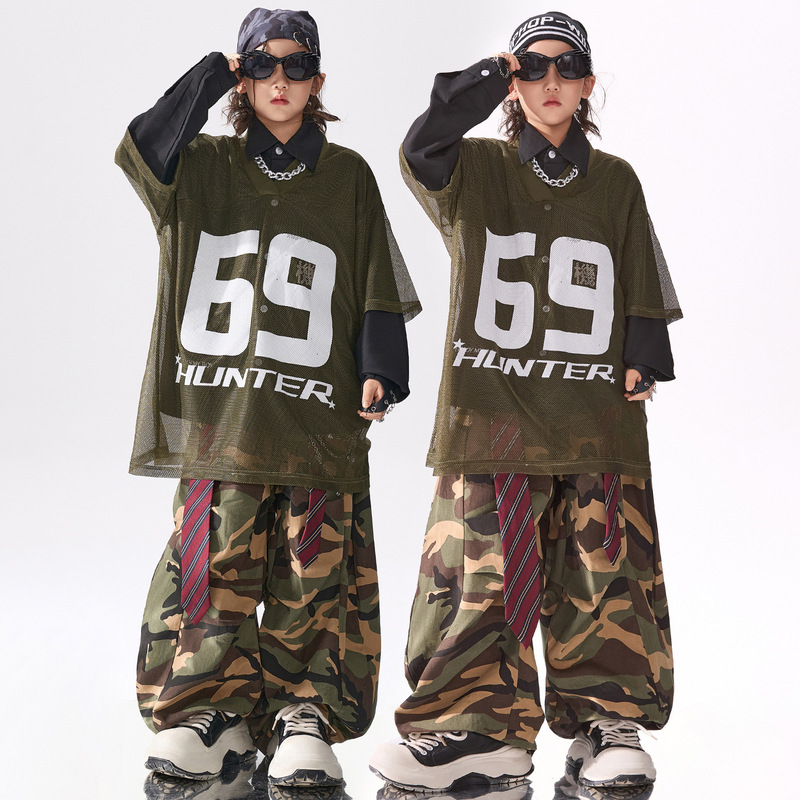 Children's Street Dance Trendy Clothing Boys' Hip-Hop Cool and Stylish Street Style Girls' Outfit Kids' Drum Performance Costume Children's Street Dance Trendy Clothing Boys' Hip-Hop Cool and Stylish Street Style Girls' Outfit Kids' Drum Performance Costume
