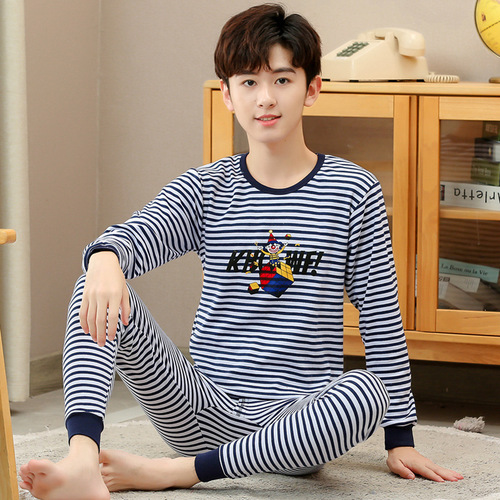 Youth autumn and winter set of pure cotton medium and large children's boys warm innerwear set middle school boys' pure cotton sweater and pants
