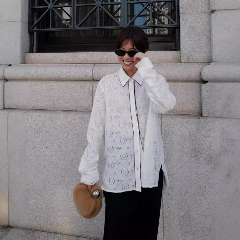 Сухие журавли осенние и зимние модные ретро французские элегантные темпераментные кружевные рубашки свободные повседневные куртки