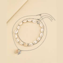 跨境创意时尚合金贝壳多层手串手链 ins风手工天然贝壳合金手饰