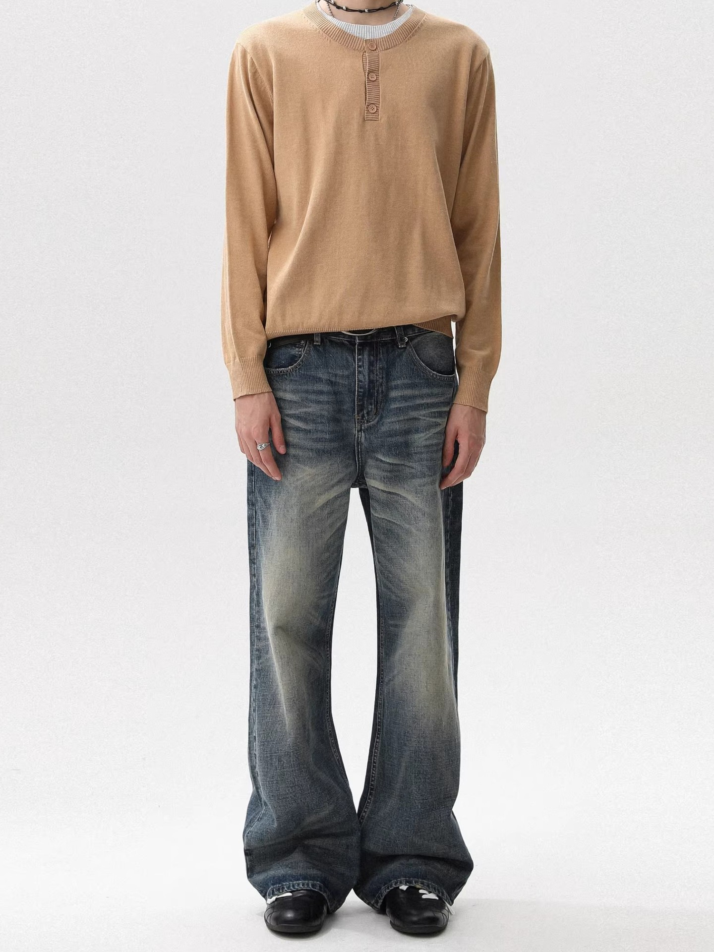Men's American Style Washed Distressed Street Casual Jeans Loose Straight Leg Cool And Stylish Retro Trousers_mkmklike.com