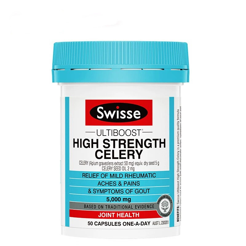 Swiss/e Экстракт семян сельдерея защищает суставы, высокая концентрация, экстракт семян сельдерея 5000 мг, 50 капсул