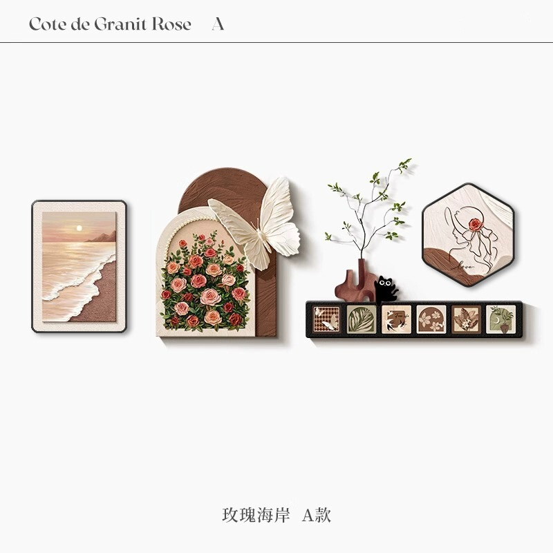 法式奶油风客厅装饰画中古风沙发背景墙挂画蝴蝶2025新款组合壁画|undefined