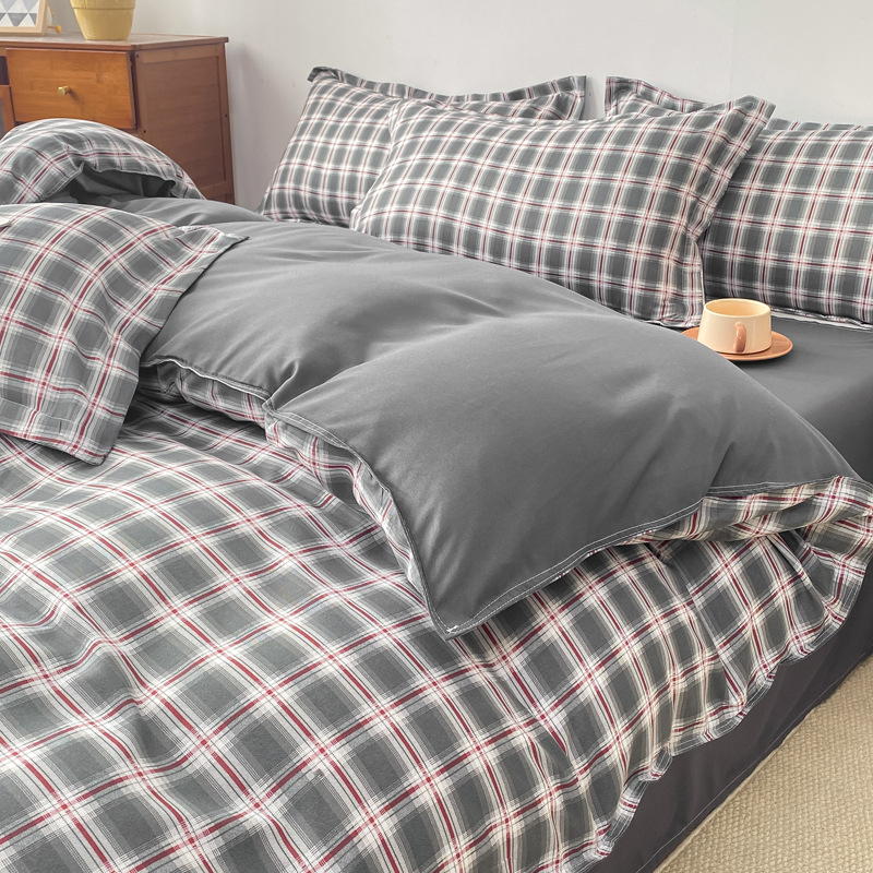 grade cinza fumaça / 1,2m [capa de edredão 150*200cm, lençol 160*230cm, fronha 48*74cm] conjunto de três peças