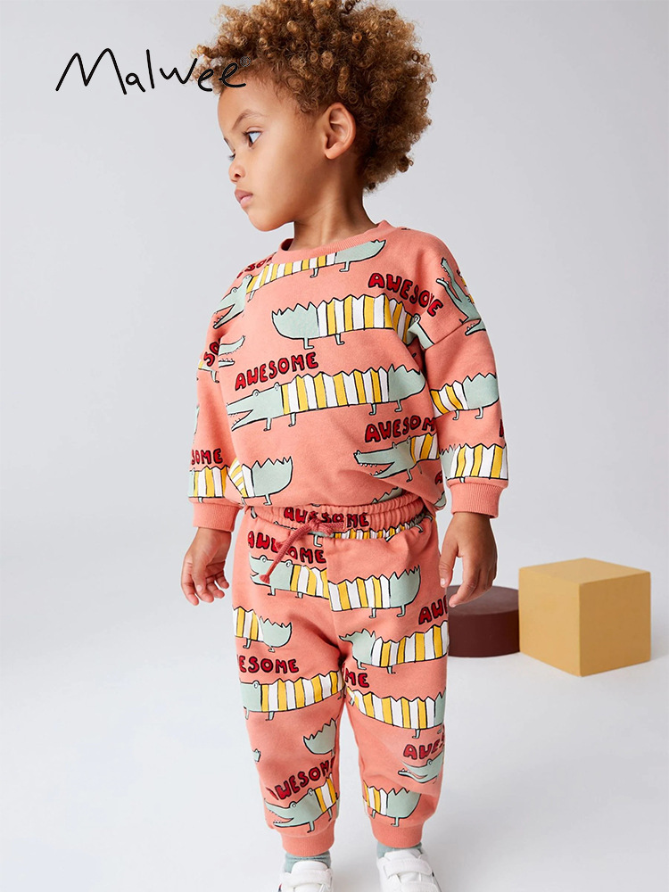En stock malwee traje de suéter para niños otoño nuevo europeo y americano de los niños casuales ropa para niños cuello redondo traje de dos piezas