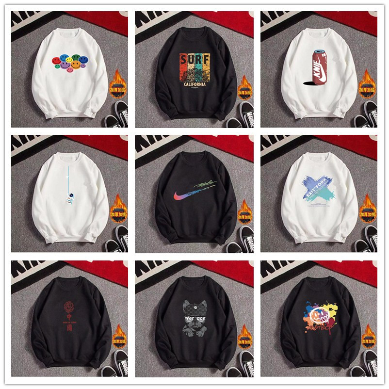 2023秋冬新款加绒加厚卫衣男宽松百搭潮牌情侣装休闲运动男士上衣