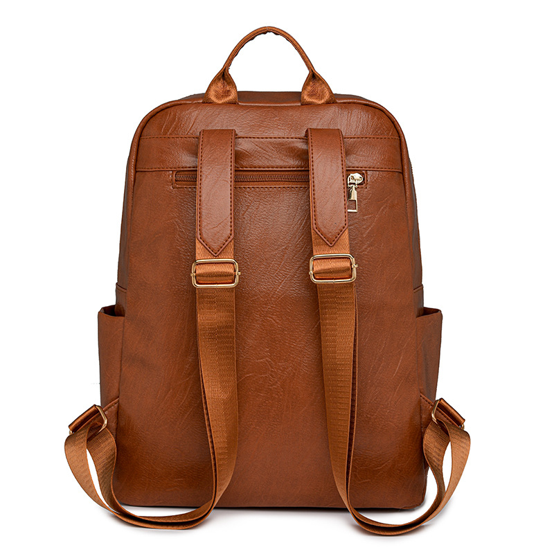 2024 nueva mochila de cuero suave para mujer casual moda retro urbano viaje mochila escolar para estudiantes marea