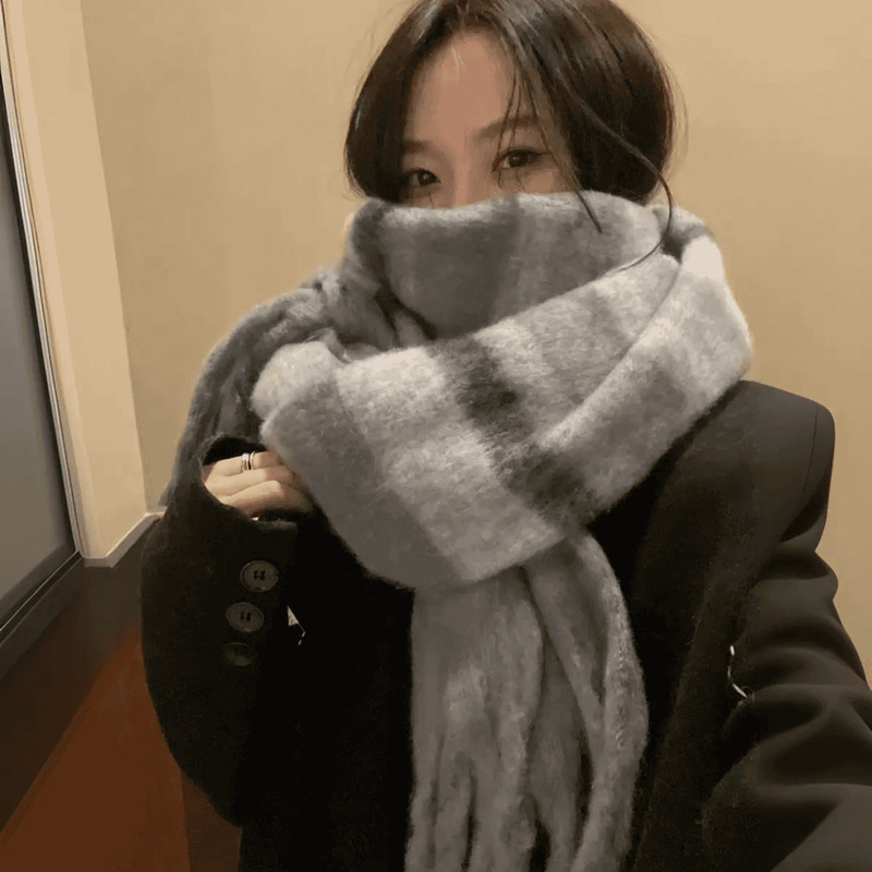 秋冬季韩系高级氛围感围巾女百搭拉毛加厚保暖学生情侣围脖男新款|undefined