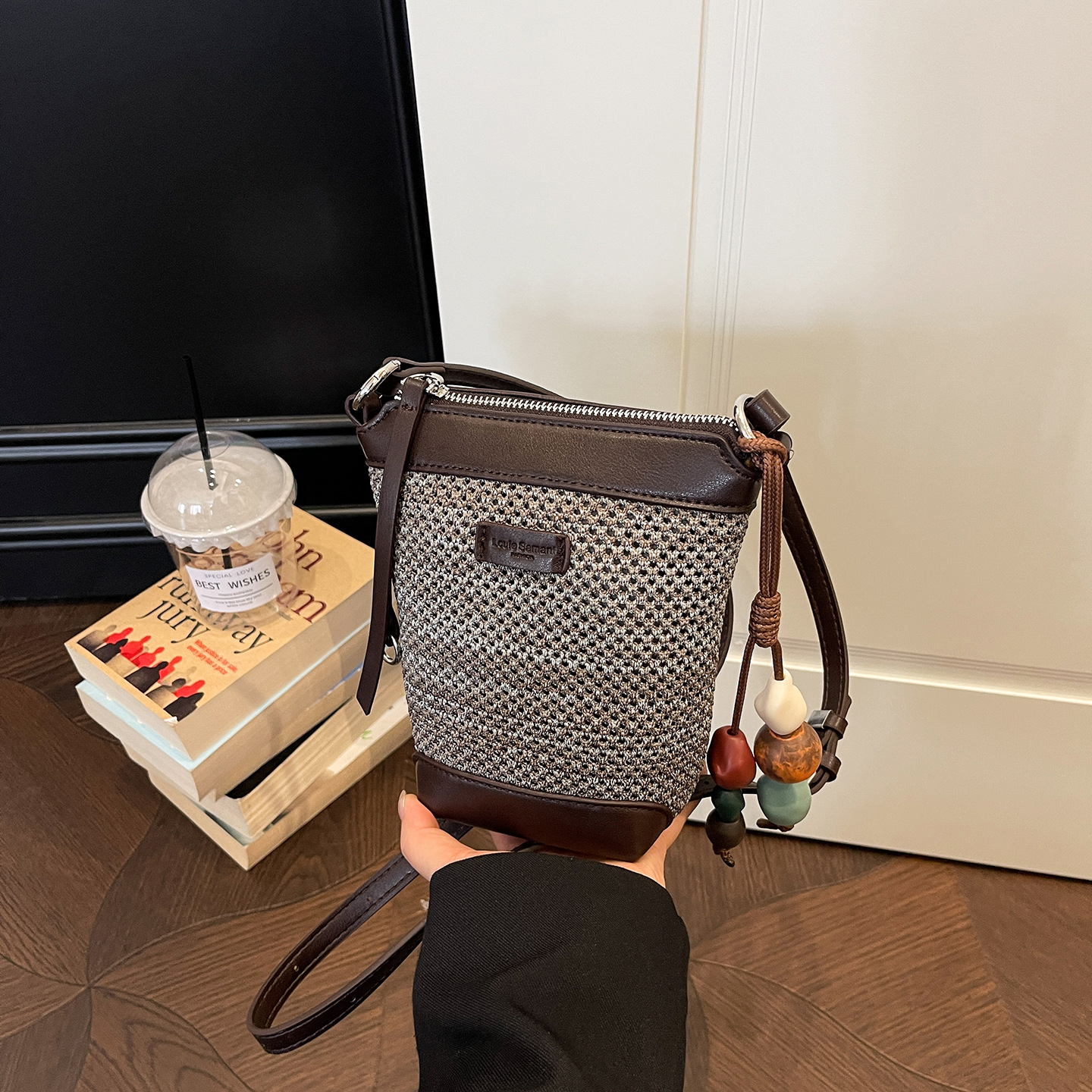Koreanischer Patchwork Stroh Strandkorb Für Damen Umhängetasche_voghion.com