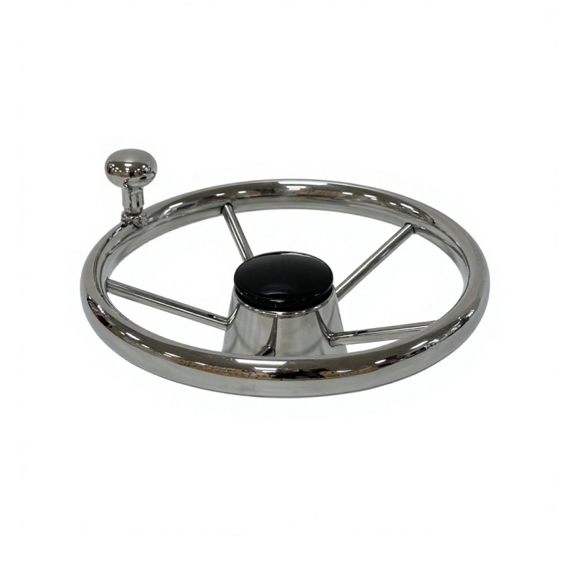 Stainless Steel 304 Yacht Steering Wheel with Power Assist Knob, Marine Steering Wheel with Handball, Maritime Steering Wheel