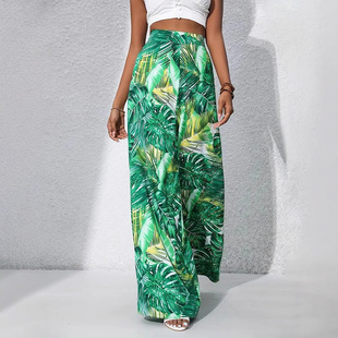 Spot 2025 Independent Station Hot Model European and American Amazon Cross-Border New Printed Casual High-Waisted Wide-Leg Pants