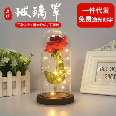 永生花玻璃罩LED灯玻璃罩火树银花带灯盲盒防尘罩子积木手办展示|ru