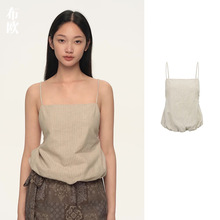 “57%汉麻43棉%”南油女装批发 下摆抽褶露背显瘦性感吊带背心